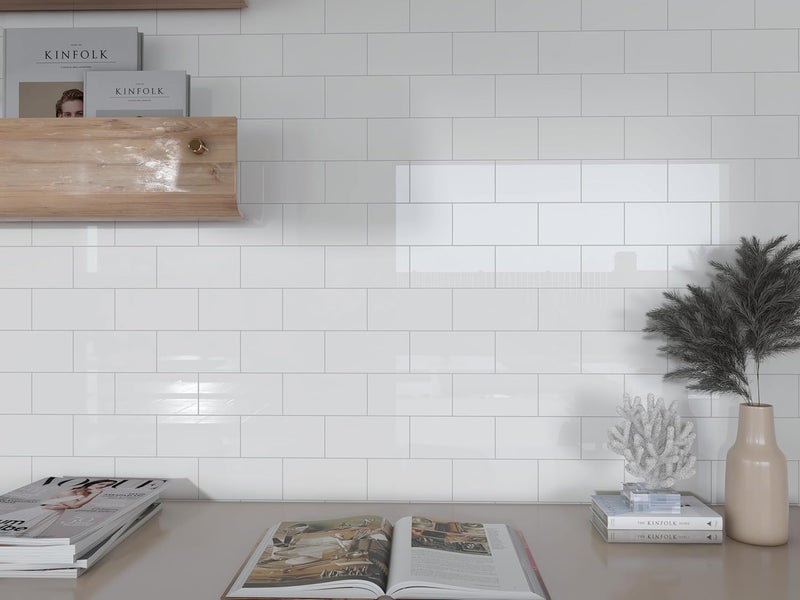 COLAMO Luxury 6"×12" Swatch Peel and Stick Backsplash,Glossy Pure White Backsplash for Kitchen Wall,Self Adhesive Faux Marble Tile, Stick on Accent Wall Brick Tile for Bedroom,RV,Laundry - Image 4